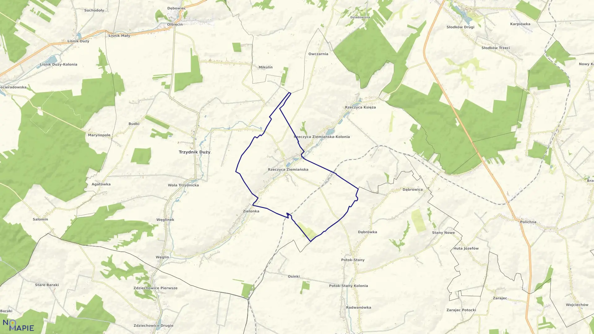 Mapa obrębu RZECZYCA ZIEMIAŃSKA w gminie Trzydnik Duży