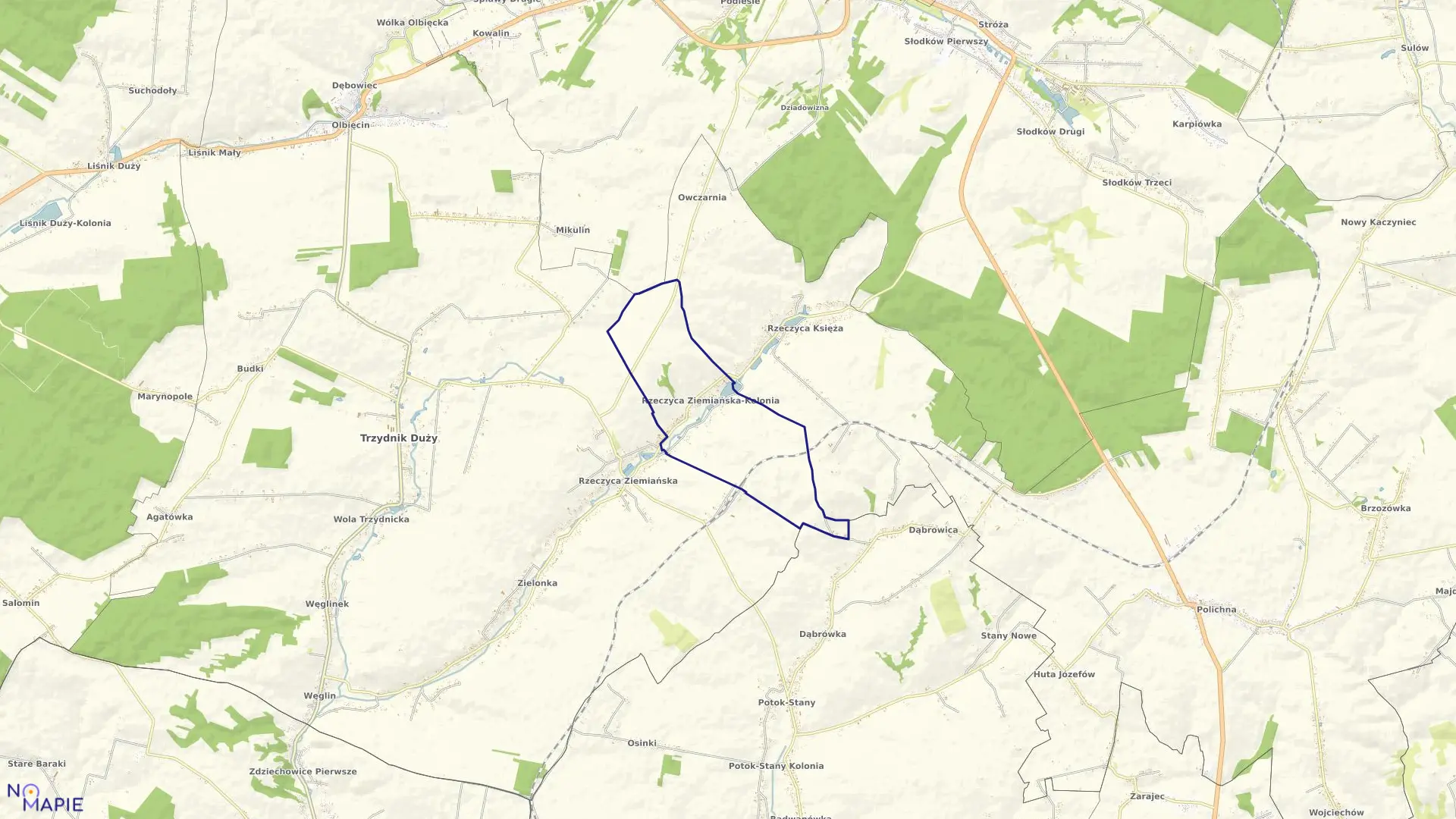 Mapa obrębu RZECZYCA ZIEMIAŃSKA KOLONIA w gminie Trzydnik Duży